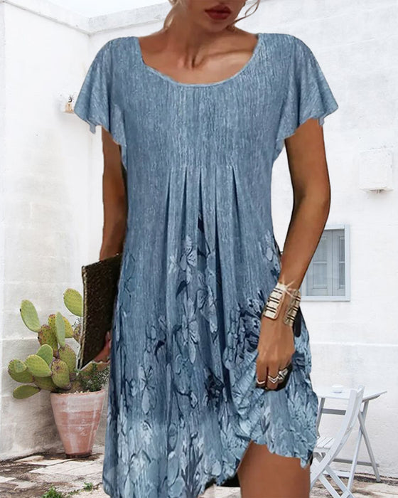 Jurk Gerimpelde Mouwen Geprint