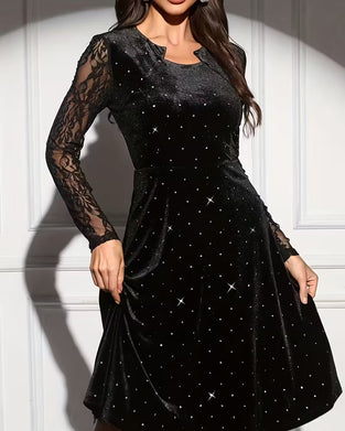 Elegante Effen Langmouwige Jurk Met Patchworkdetails