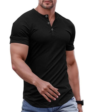 T-Shirt Halfgeknoopt Henley Korte Mouw