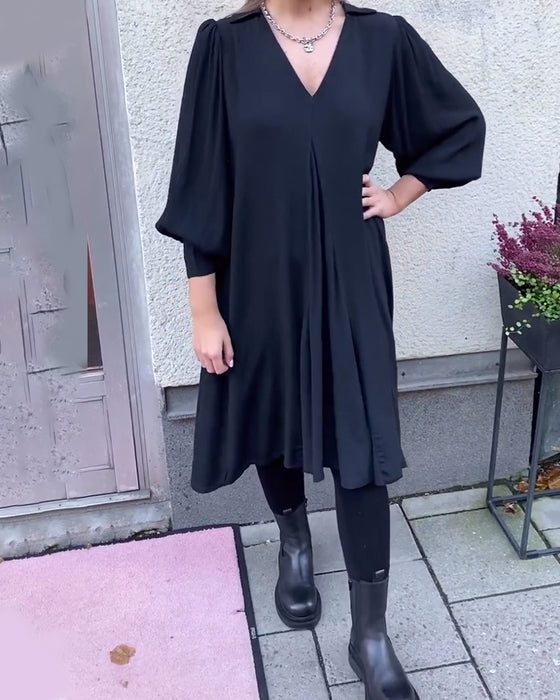 Jurk V-Hals Modieus Lantaarnmouw