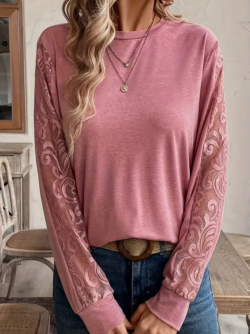 Top Kant Stiksels Modieus Lange Mouw