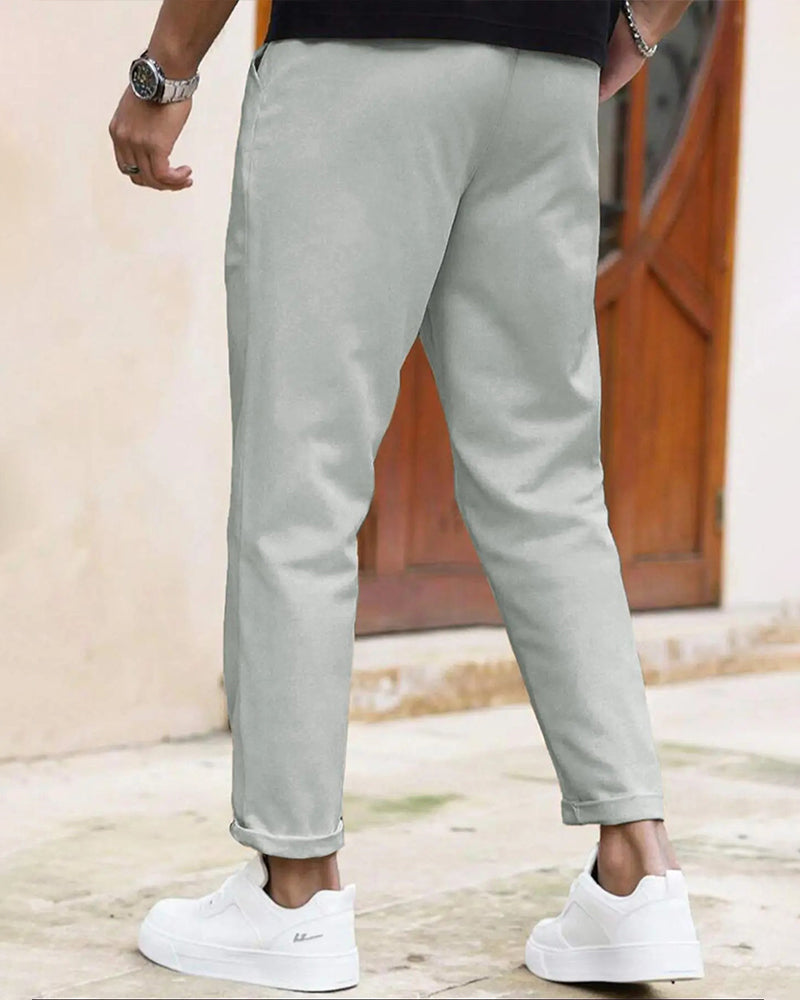 Heren Broek Effen Trekkoord Slim Fit Cropped