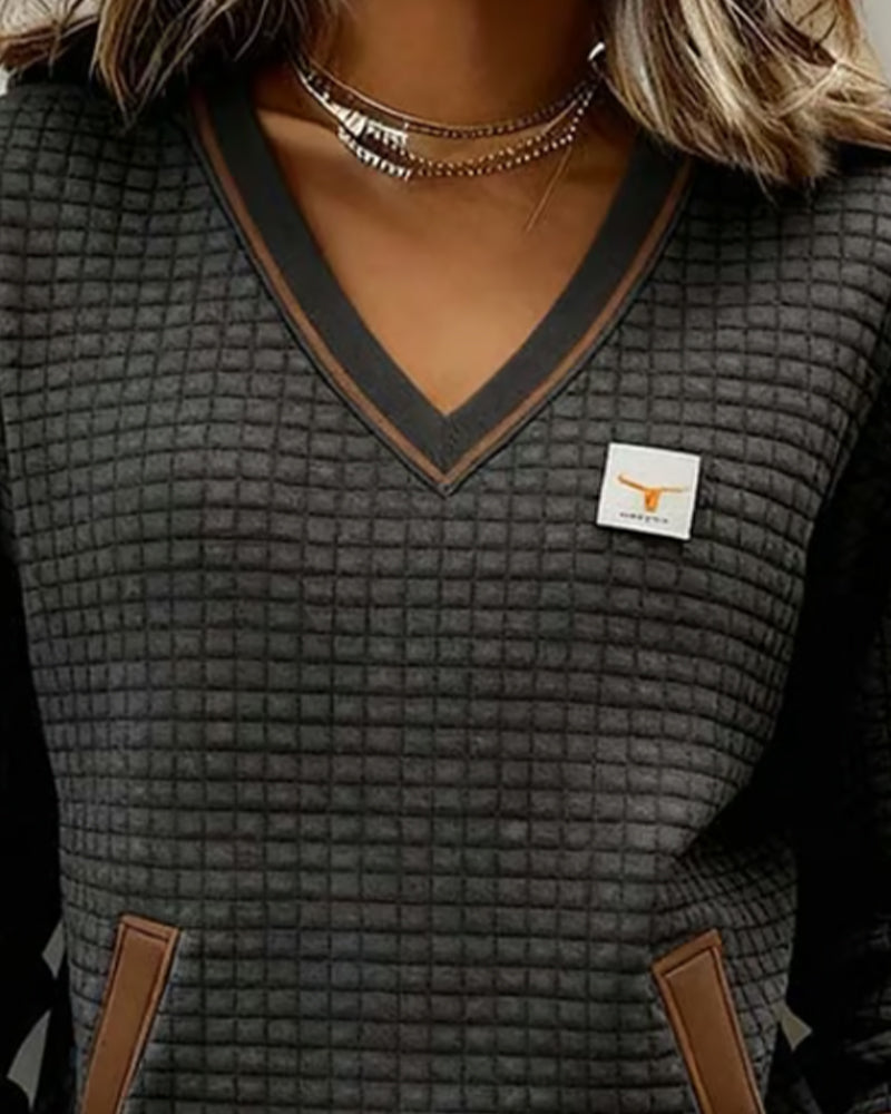 Casual Sweatshirt Met Lange Mouwen En V-Hals