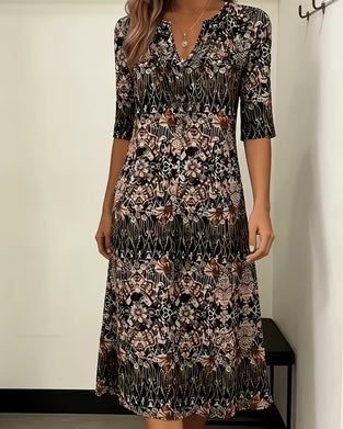Jurk V‑hals Print Patchwork Halflangemouw