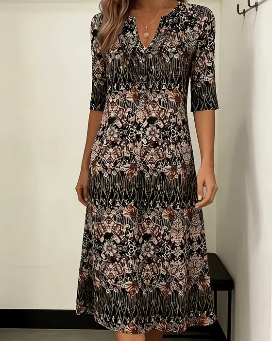 Jurk V‑hals Print Patchwork Halflangemouw