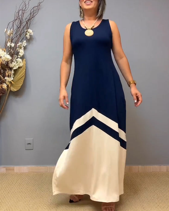 Jurk Mouwloos Contrast Kleur Split Lang