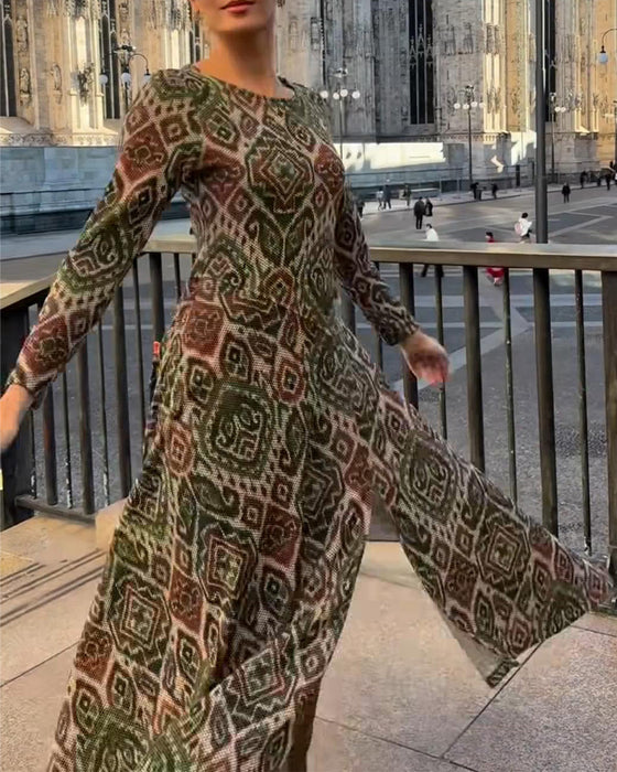 Jurk Fashion Retro Gedrukt Split