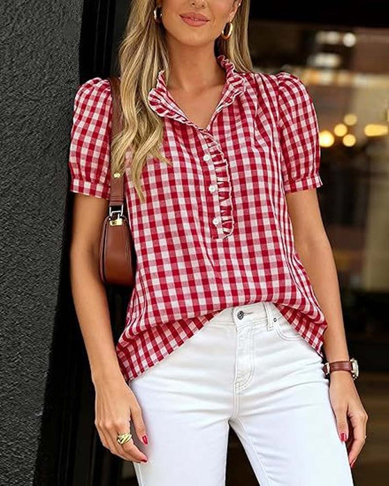 Blouse Ruit Pofmouw Korte Mouw