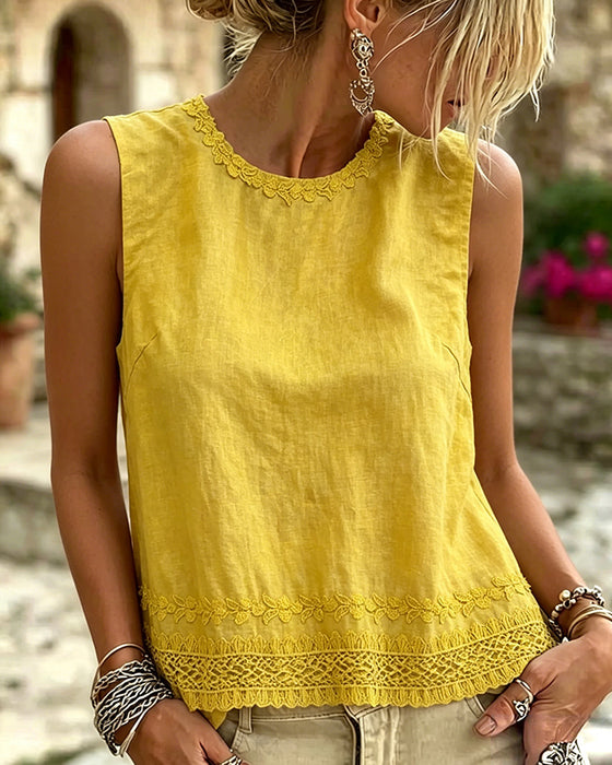 Tank Top Ronde Hals Geborduurde Rand