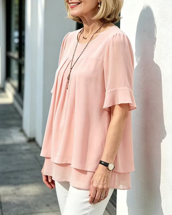 Blouse Rondhals Gerimpeld Ruffle