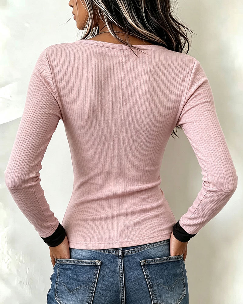 Top Contrastkleur Nep Twee-Delig