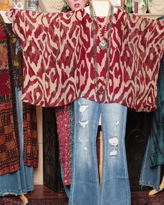 Blouse Vleermuismouw Print Lange Mouw