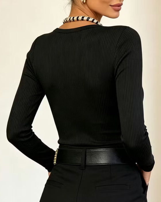 Top Knoop Slimfit Lange Mouw