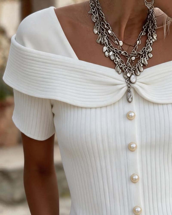 Blouse Off-Shoulder Twist Gebreid Geribbeld