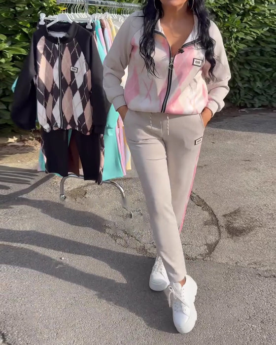 Tweedelig Set Geruit Top Met Rits En Broek