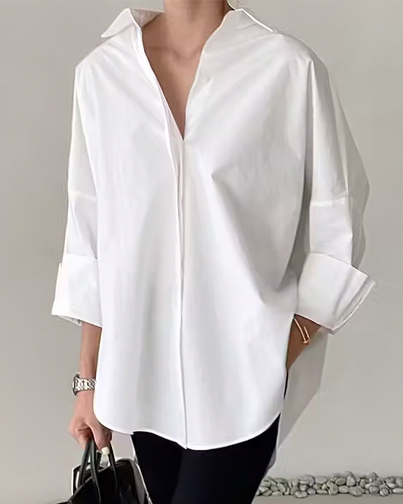 Shirt Stijlvol Effen Kleur Langmouw