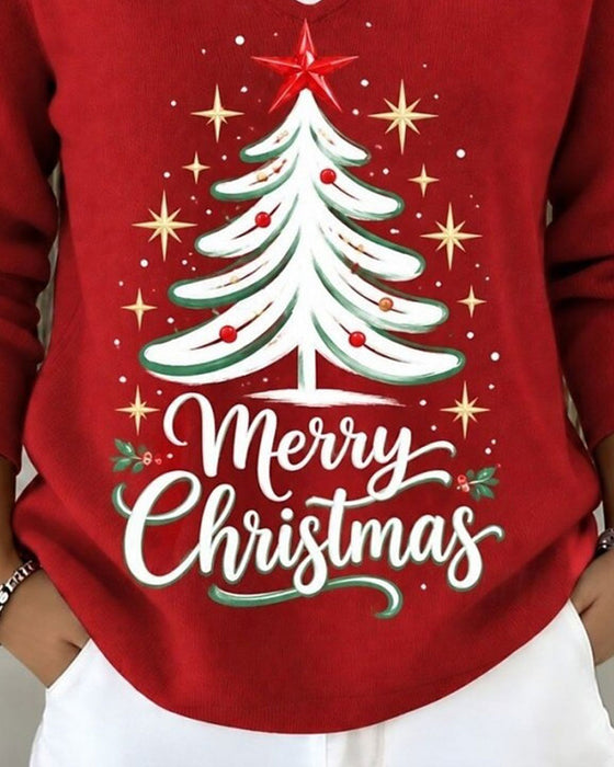 Top Kerstboom Print Lange Mouw