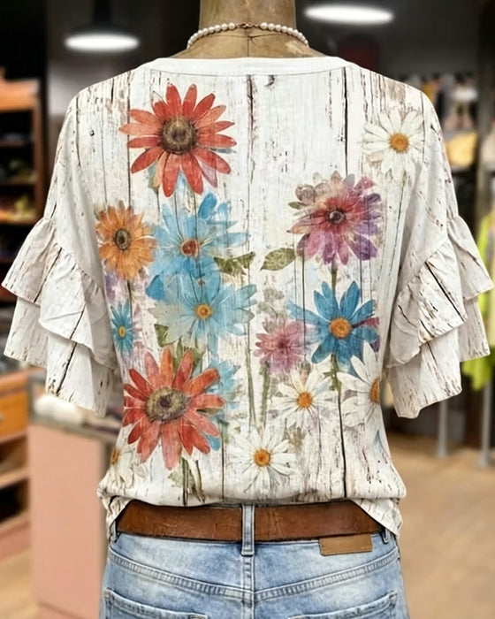 Blouse Madeliefjesprint Korte Mouw