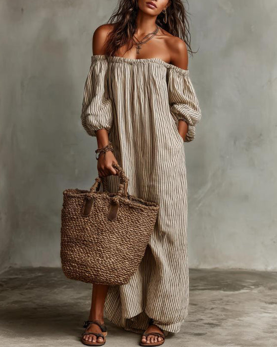 Jurk Los Off-Shoulder Gestreept