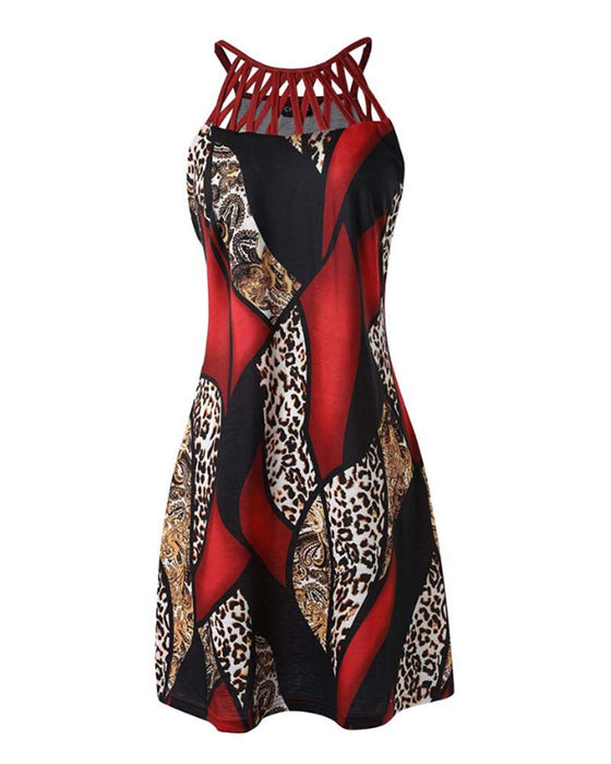 Holle mouwloze jurk in contrasterende kleur