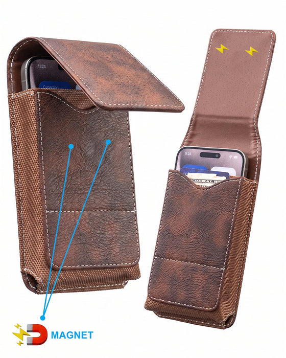 🔥Heupriem telefoontasje 📱 Multivak lederen holster met kaarthouder