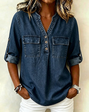Blouse Denim V-Hals Casual