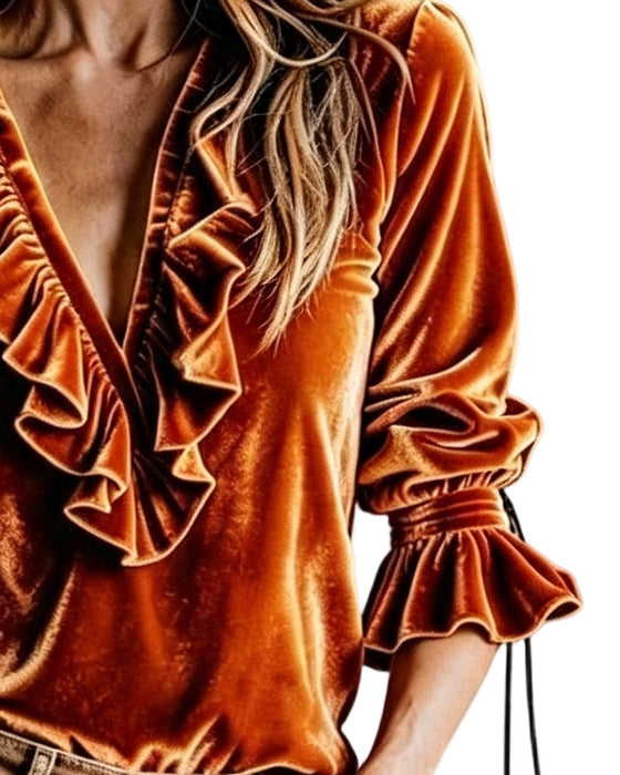 Blouse V-Hals Ruffle Strik