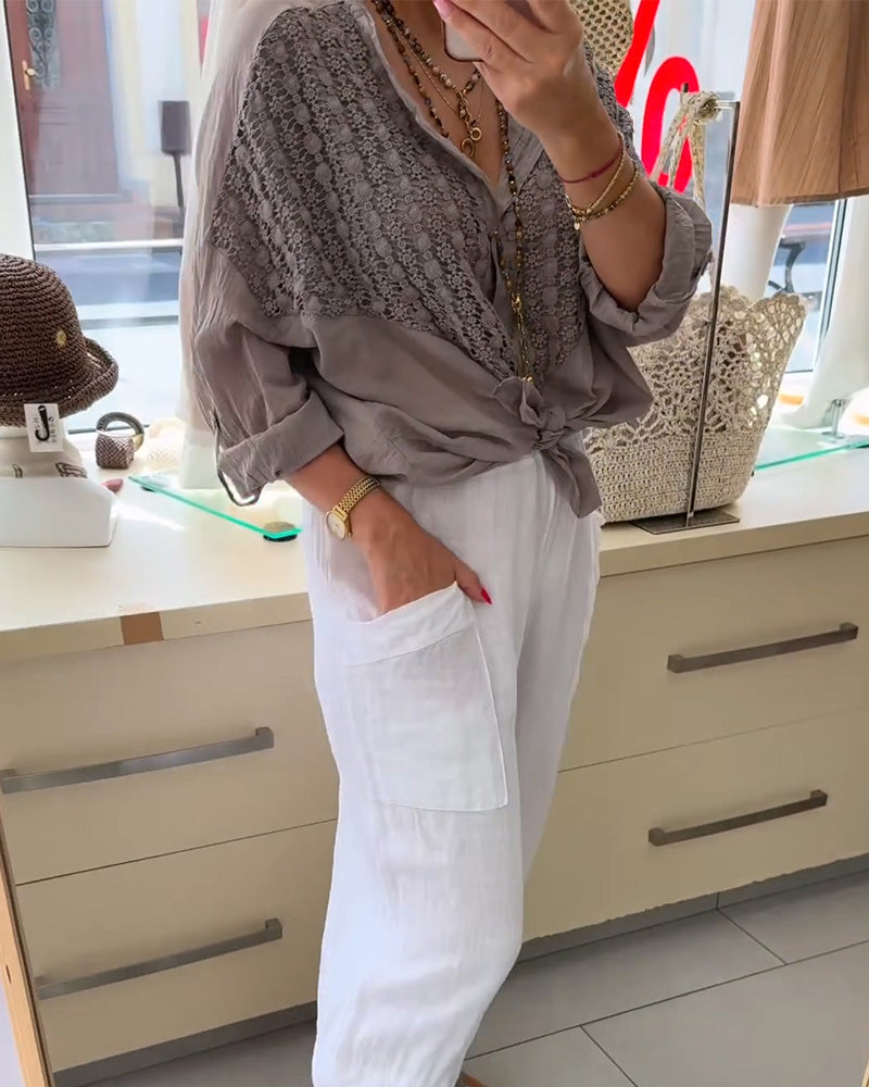 Blouse Met Knoop En Vleermuismouw