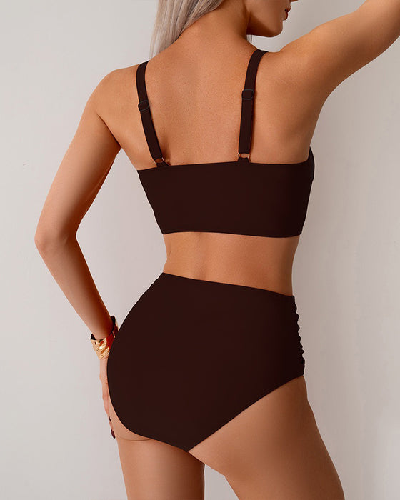 Bikini Effen Kleur Knoop Hoge Taille Sexy