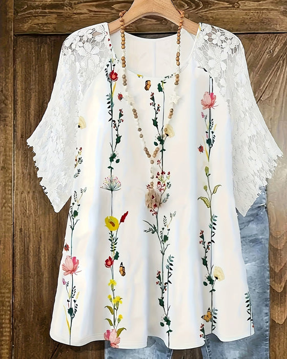 T-Shirt Kant Patchwork Bloemenprint