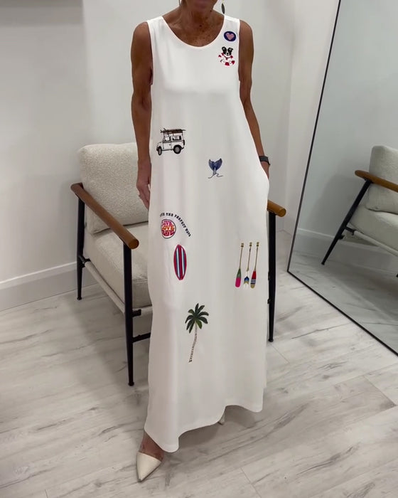 Jurk Mouwloos Noviteit Print Casual