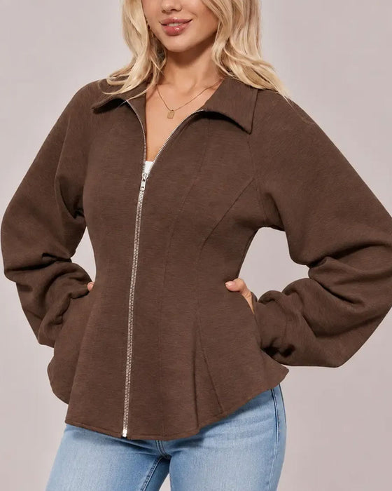 Jas Revers Rits Geplooide Taille