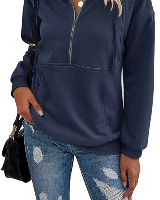 Sweatshirt Effen Revers Rits Zak