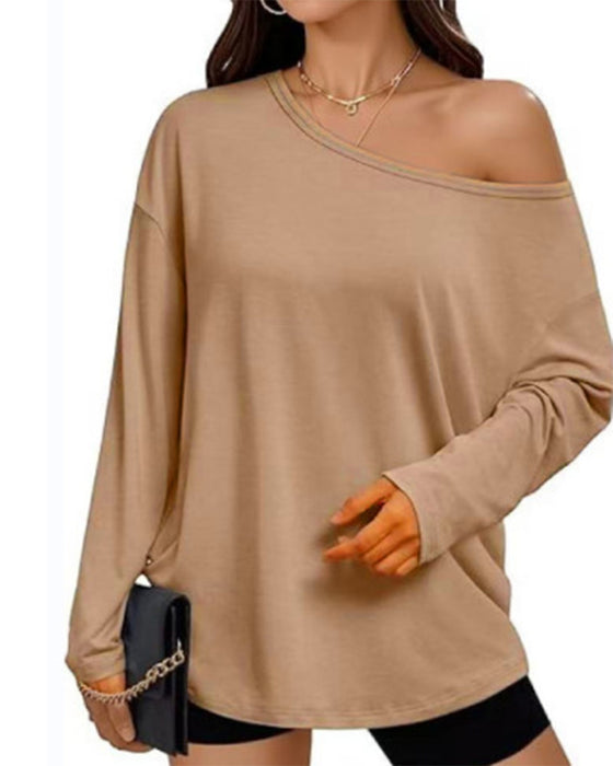 T-Shirt Een-Schouder Effen Lange Mouw