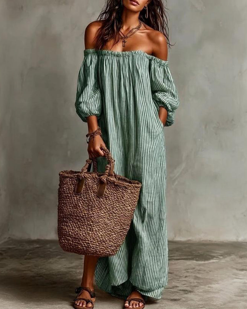 Jurk Los Off-Shoulder Gestreept