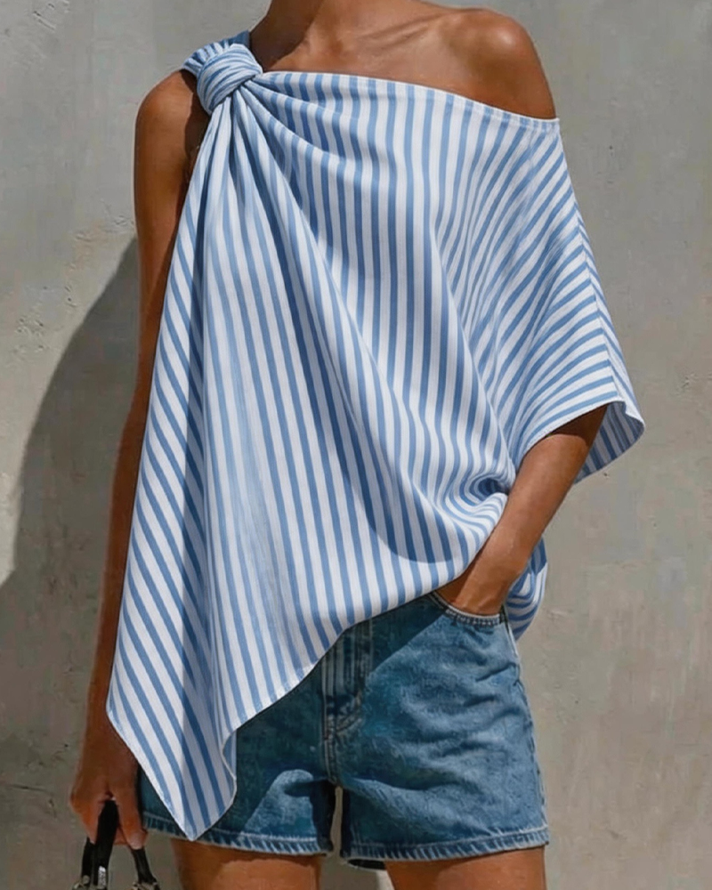 Blouse Gestreept Los Asymmetrisch Ontwerp
