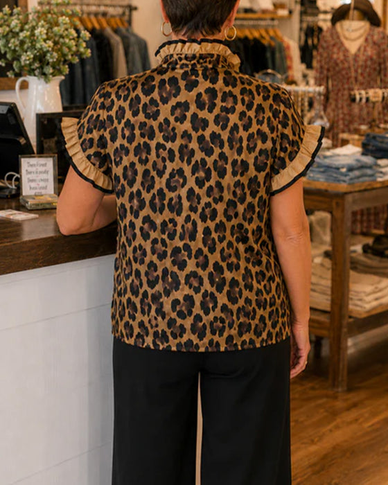 Blouse Luipaard Ruffle Korte Mouw