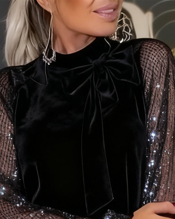 Elegante Jurk Met Lantaarnmouwen En Patchwork