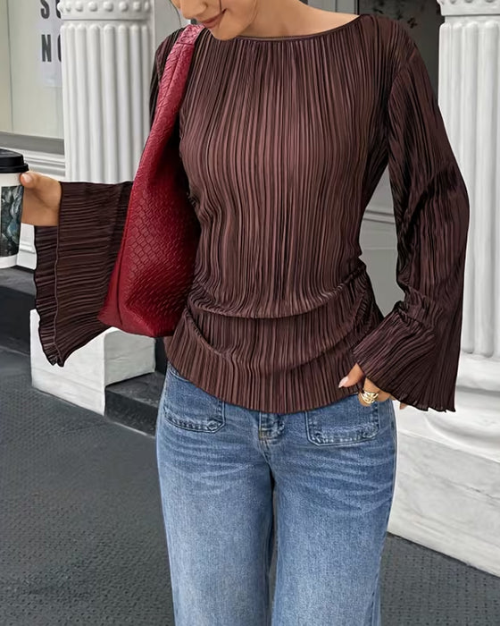 Blouse Effen Kleur Wijde Mouwen