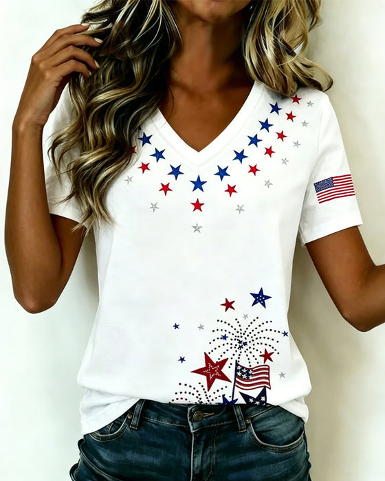 T-Shirt V-Hals Bedrukt Casual