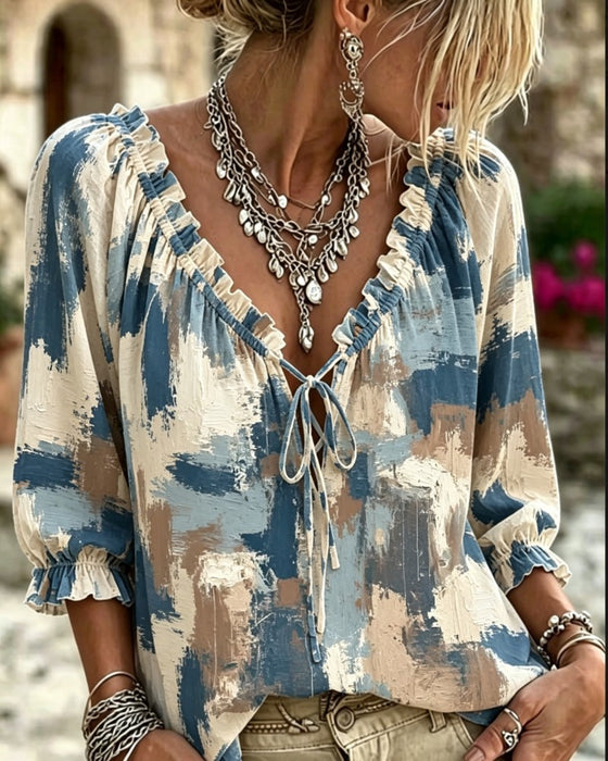 Casual Bedrukte Blouse V-Hals