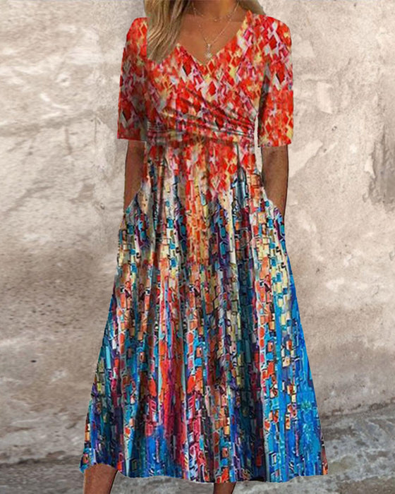 Resortjurk met V-hals en zak met print