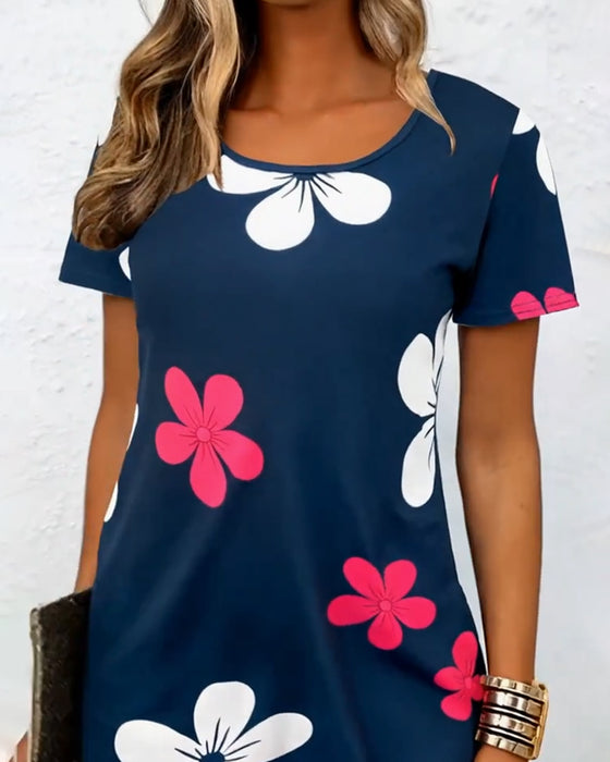 Jurk Met Bloemenprint Korte Mouwen