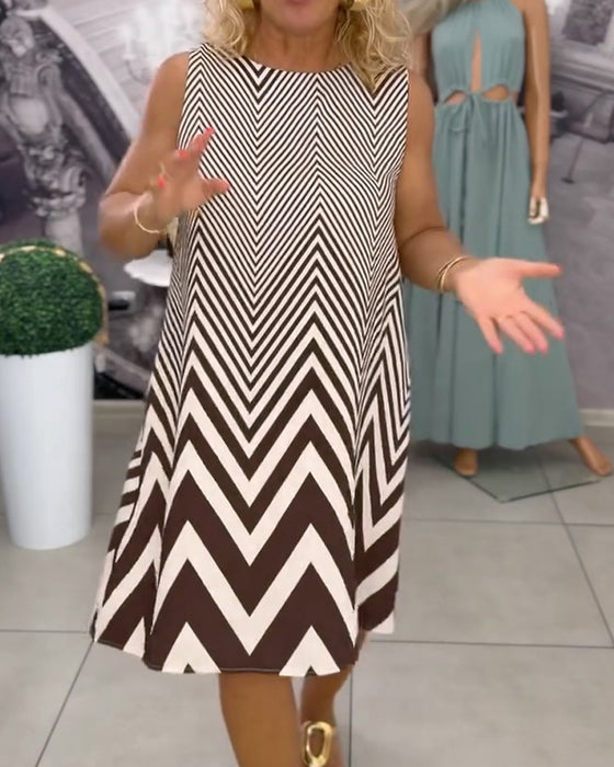 Jurk Rondhals Geometrisch Print Mouwloos