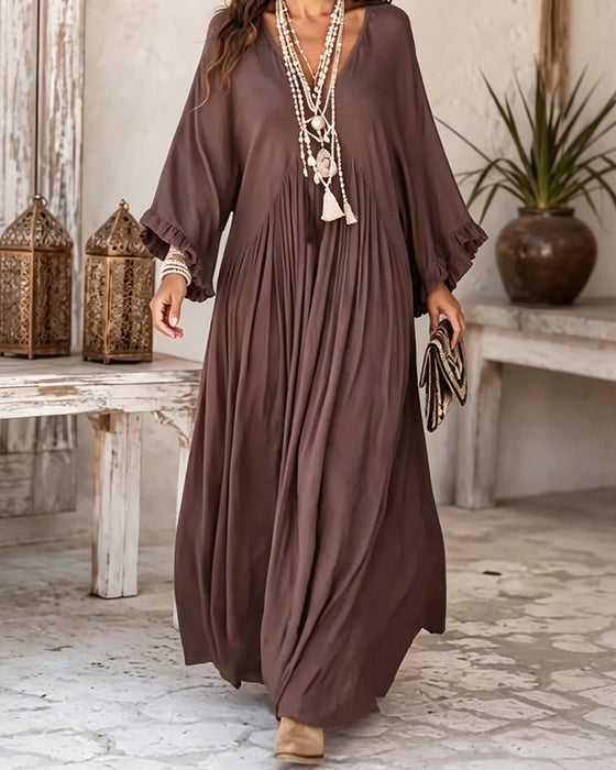 Jurk V-Hals Gerimpeld Ruffle Volle Rok