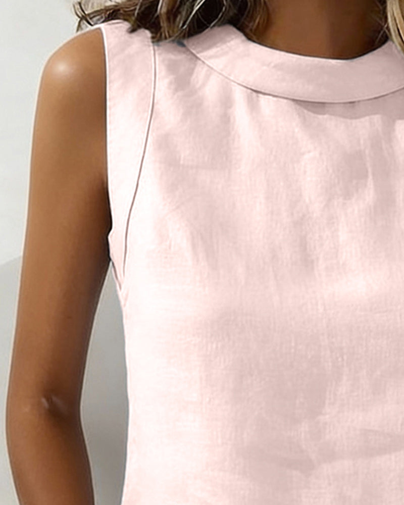 Blouse Zuiver Katoen Kraag Mouwloos