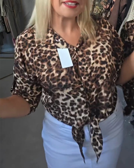 Blouse Vetersluiting V‑Hals Luipaardprint