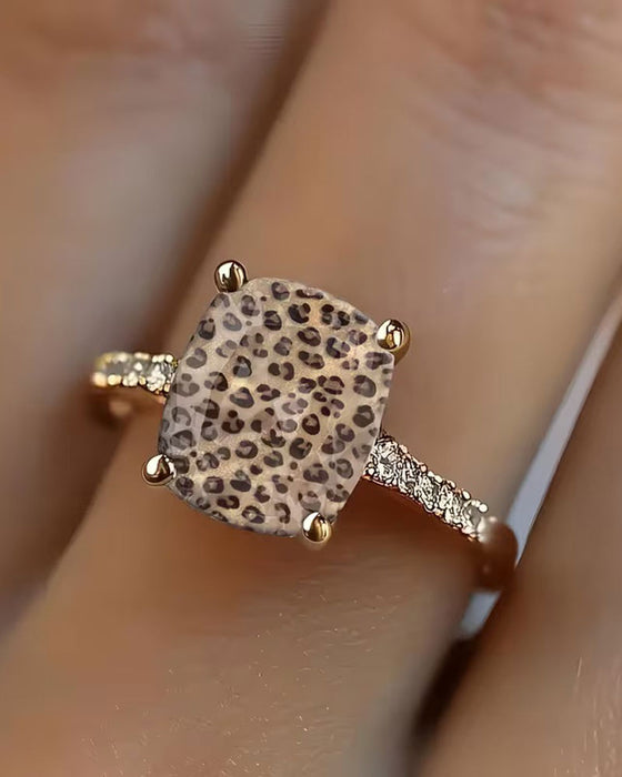 Ring Luipaardprint Vierkant Statement