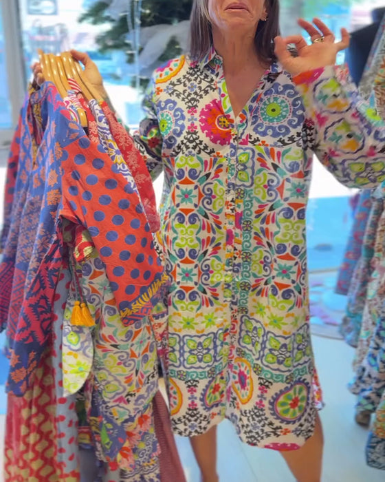 Jurk Lange Mouwen Bohemien Print