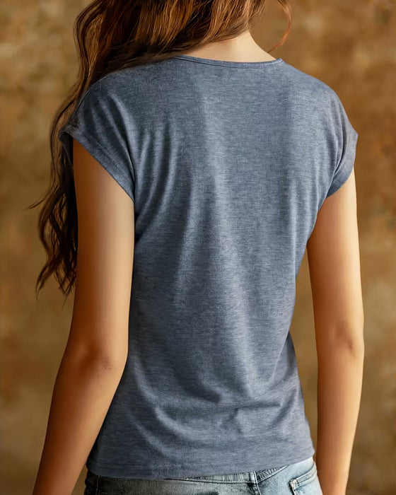 T-Shirt Patchwork V-Hals Kant Contrast
